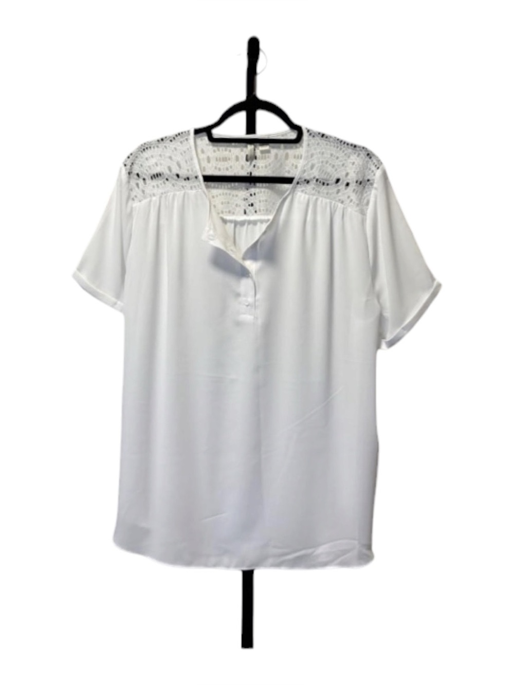 Cato White Crochet Yoke Short-Sleeve Blouse